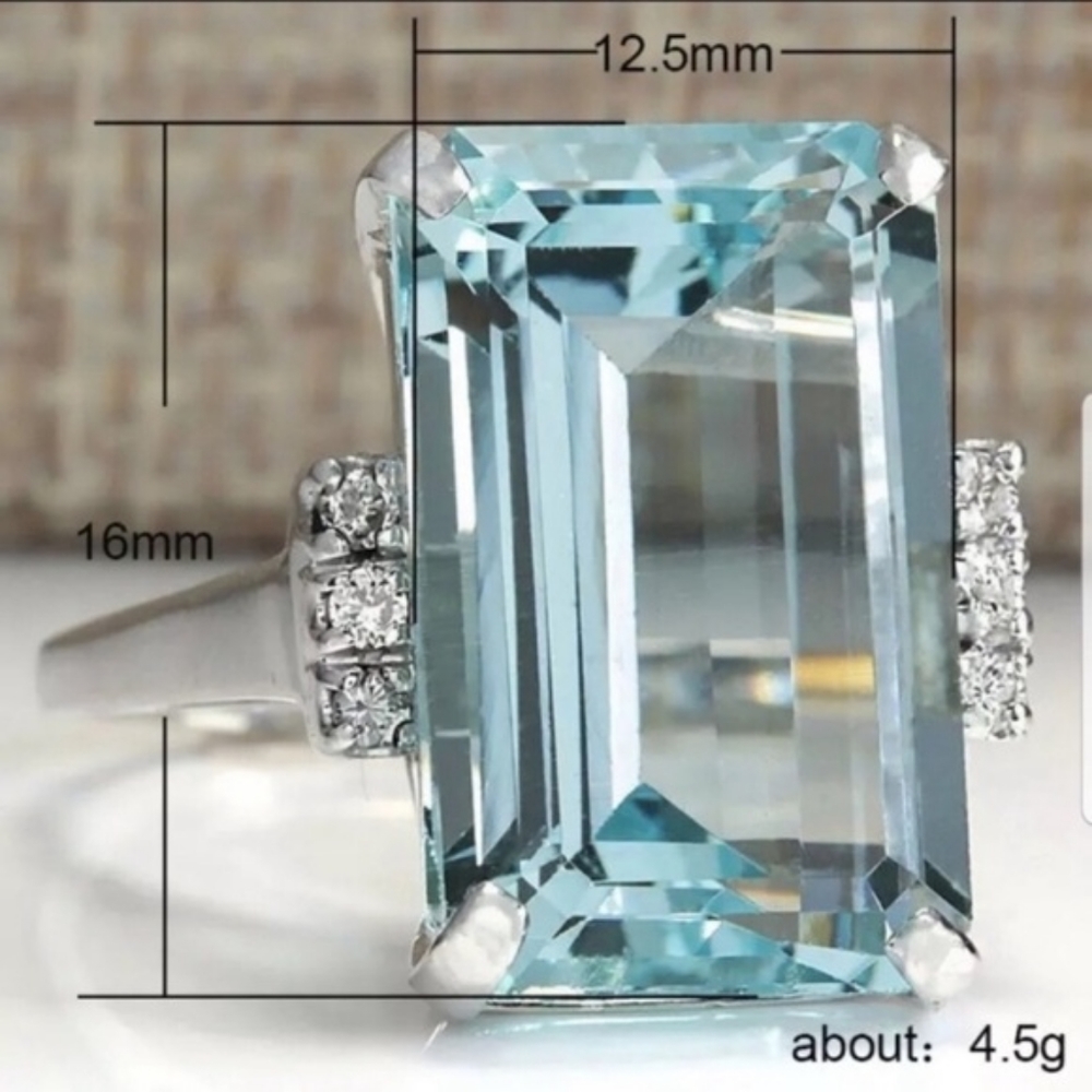 New Luxury 925 Silver Aquamarine Ring - Picture 3 of 3